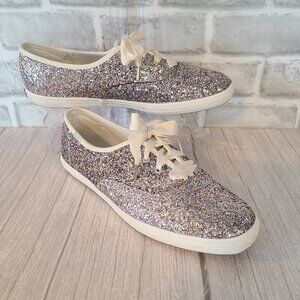 Kate Spade x Keds Glitter Sneakers Shoes Womens 8.5 Silver Irridescent Glam